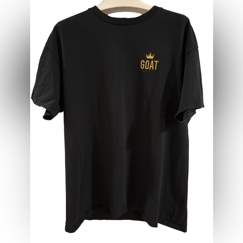 Men’s Eighty Eight Black Tee with Gold Embroidered GOAT and Crown, Size L